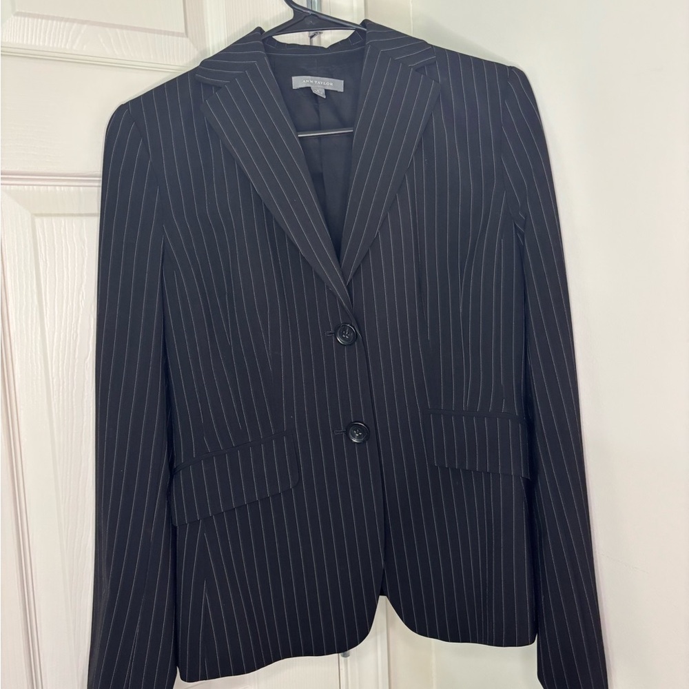 Ann Taylor Black Blazer with Pinstripes